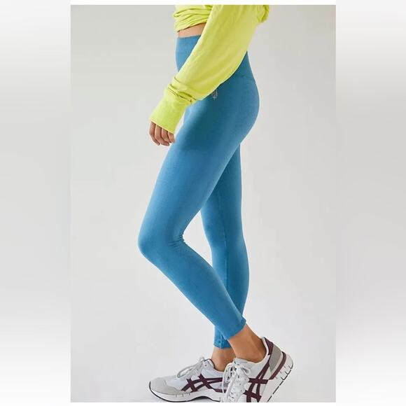 Free People Movement Free Throw Leggings Womens sz S P Blue Ribbed High Rise - Picture 1 of 4